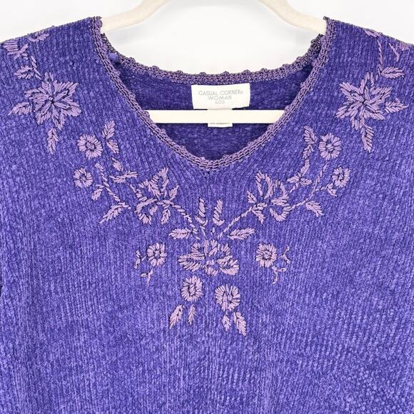 Casual Corner Women's Amethyst Purple Chenille Embroidered Sweater Size 2X - Picture 2 of 5